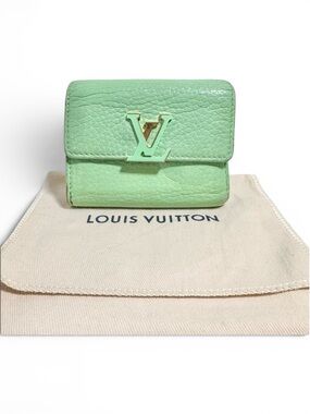 Louis Vuitton Capucines Mint Green & Pink Taurillon Leather Trifold Wallet